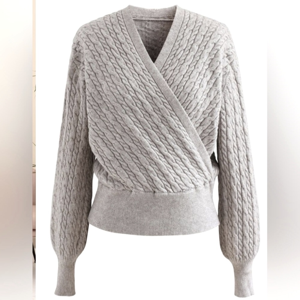 Wrap Front Gray Sweater Size S/M - Picture 2 of 5